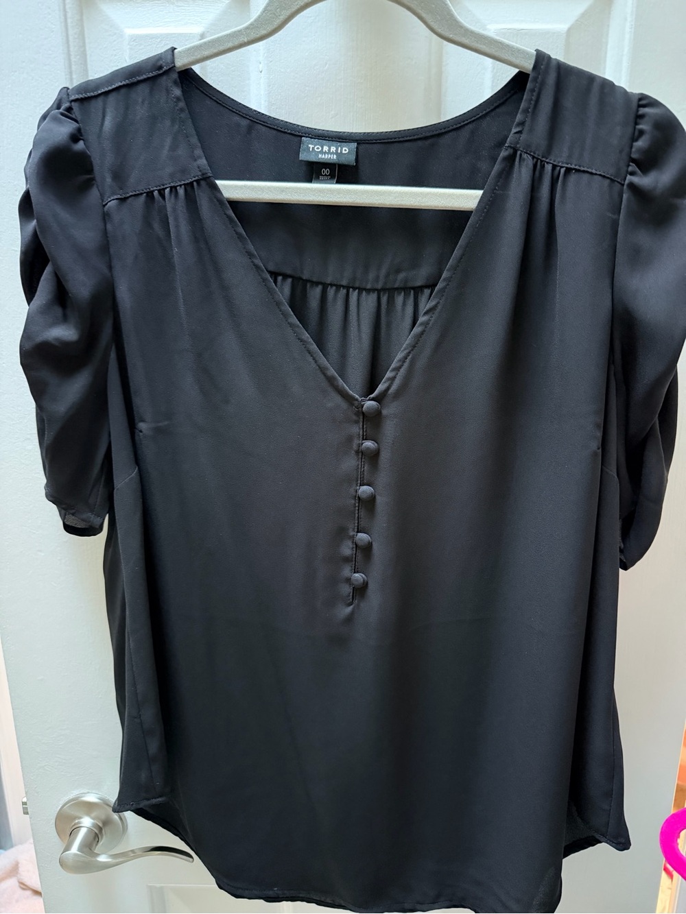 torrid Harper Black V-Neck Covered Button Blouse